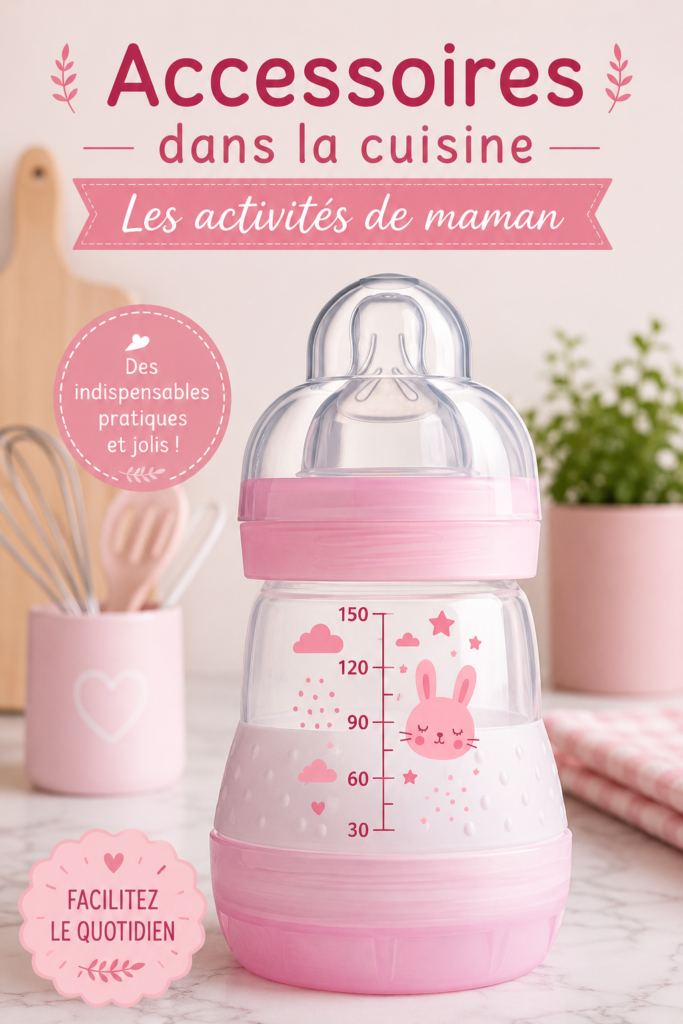 Accessoires de cuisine colorés disposés sur un plan de travail - essentiels pour les mamans actives.