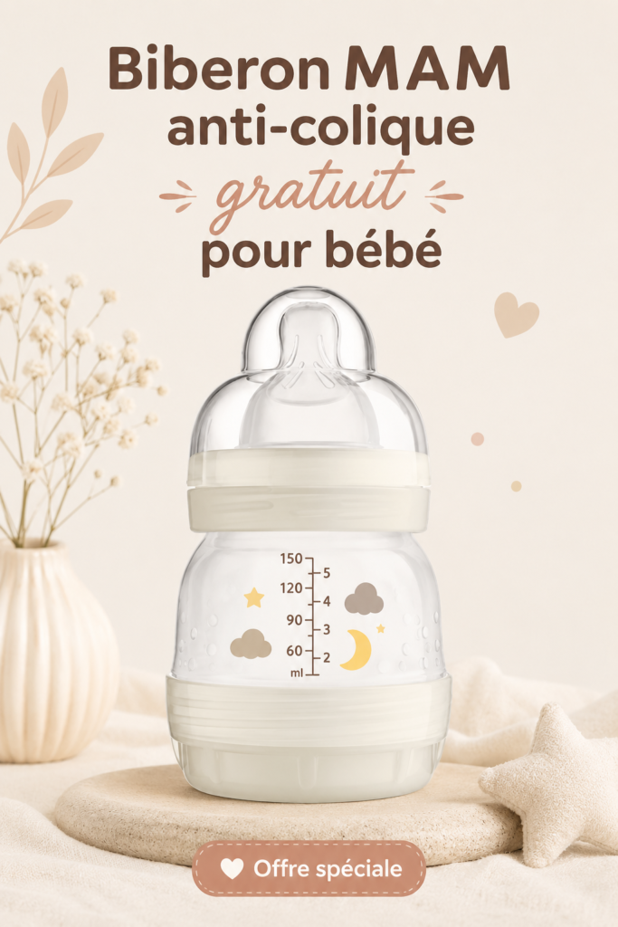 Biberon anti-colique MAM, essentiel pour le confort du bébé.