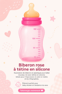 Illustration d'un biberon bébé en style cartoon coloré.