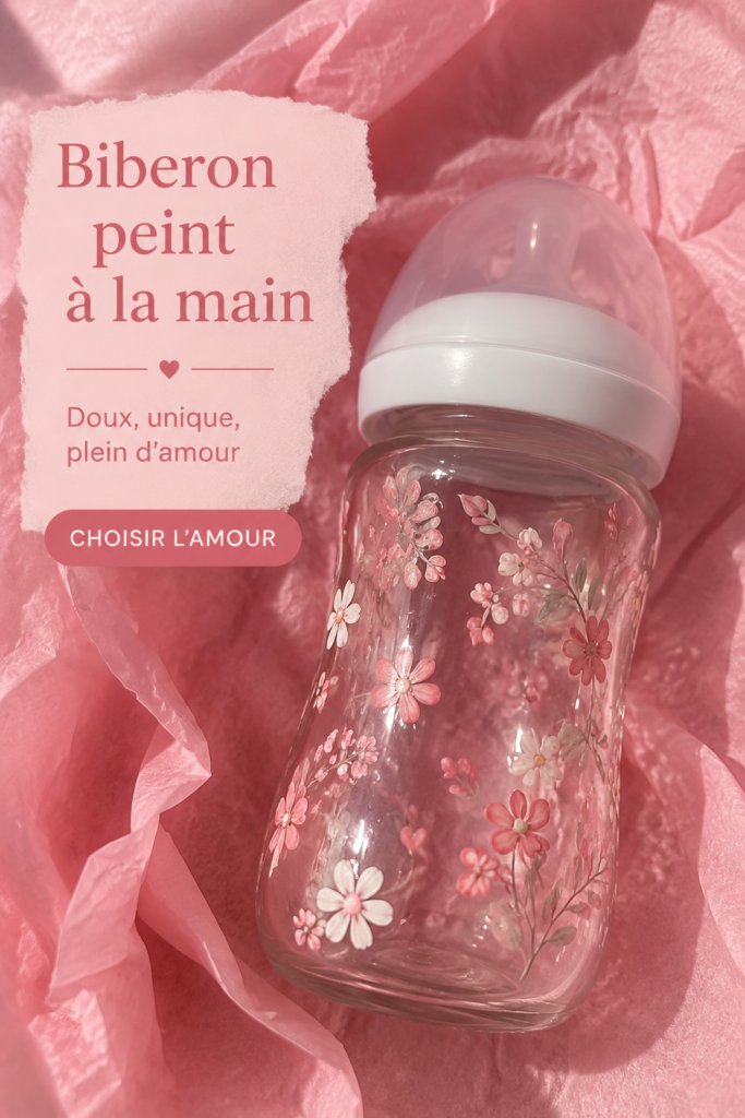 Un biberon peint à la main avec des motifs colorés pour bébé