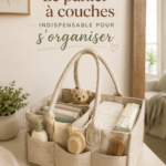 Un caddy à couches bien organisé avec des produits pour bébé.