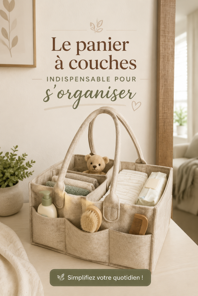 Un caddy à couches bien organisé avec des produits pour bébé.