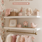 Étagères florales roses décorant une chambre de bébé douce et accueillante