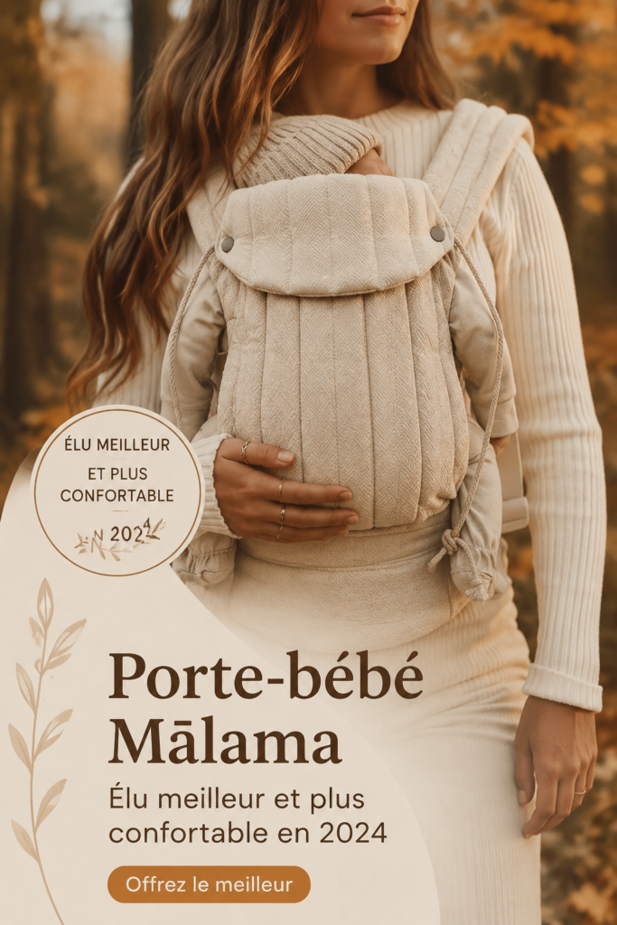 Porte-bébé Mālama confortable pour les parents et leur bébé, lors d'une sortie en plein air.