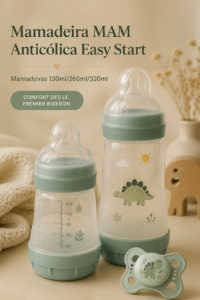 Mamadeira Mam Anticólica Easy Start montrant son design innovant pour les bébés