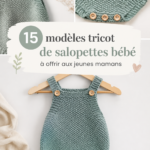 Modèles de salopettes tricotées pour bébés, sur fond pastel.