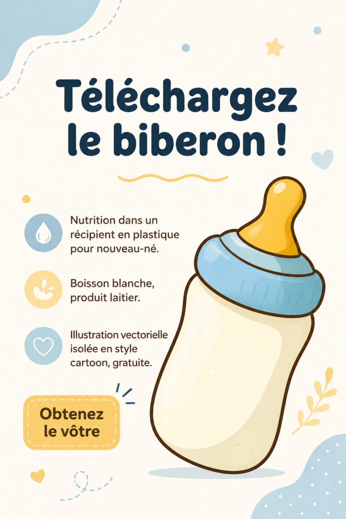 Illustration d'une bouteille de lait pour bébé en plastique, idéale pour la nutrition infantile.