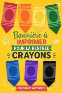 Bannière colorée de rentrée scolaire à imprimer, avec des crayons et un message joyeux.