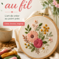 Un assortiment de fils colorés pour broderie au fil disposés sur une table, illustrant la créativité artisanale.