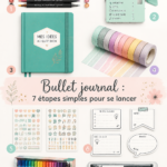 Un bullet journal ouvert avec des stylos et des notes colorées