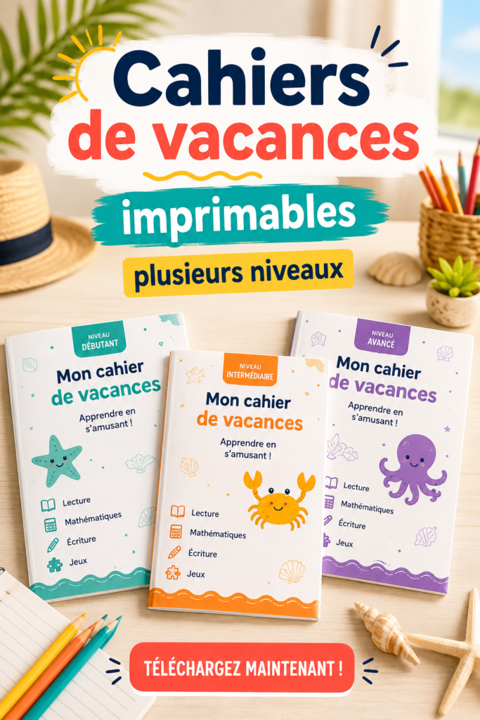 Cahiers de vacances imprimables colorés et éducatifs pour enfants