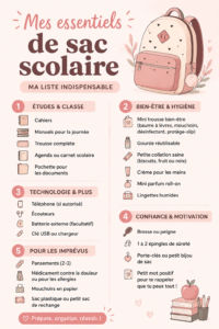 Un cartable bien organisé avec tous les essentiels scolaires