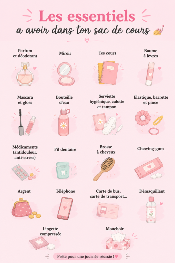 Un sac d'école organisé avec des fournitures scolaires essentielles.