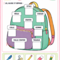 Exercice en ligne éducatif sur le vocabulaire scolaire pour enfants.