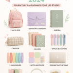 Un ensemble coloré de fournitures de collège modernes pour la rentrée 2024.