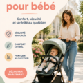 Une poussette moderne pour bébé dans un parc, idéale pour les sorties en famille.