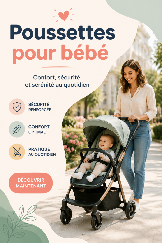 Une poussette moderne pour bébé dans un parc, idéale pour les sorties en famille.