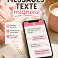 Un téléphone avec des messages mignons affichés, illustrant des échanges positifs entre amis.