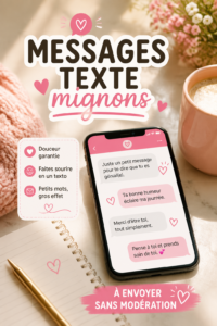 Un téléphone avec des messages mignons affichés, illustrant des échanges positifs entre amis.