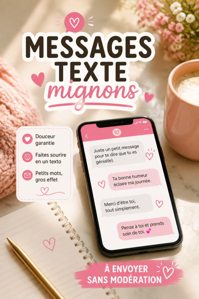 Un téléphone avec des messages mignons affichés, illustrant des échanges positifs entre amis.