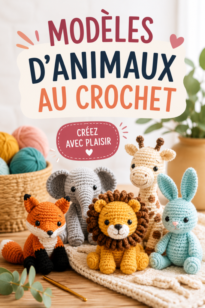 Modèles d'animaux au crochet colorés et amusants sur une table