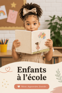 Un enfant souriant devant son tableau à l'école, capturant un moment joyeux.
