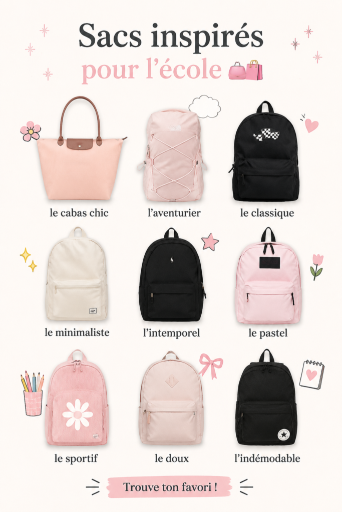 Sélection de sacs pour l'école tendance pour la rentrée 2023.