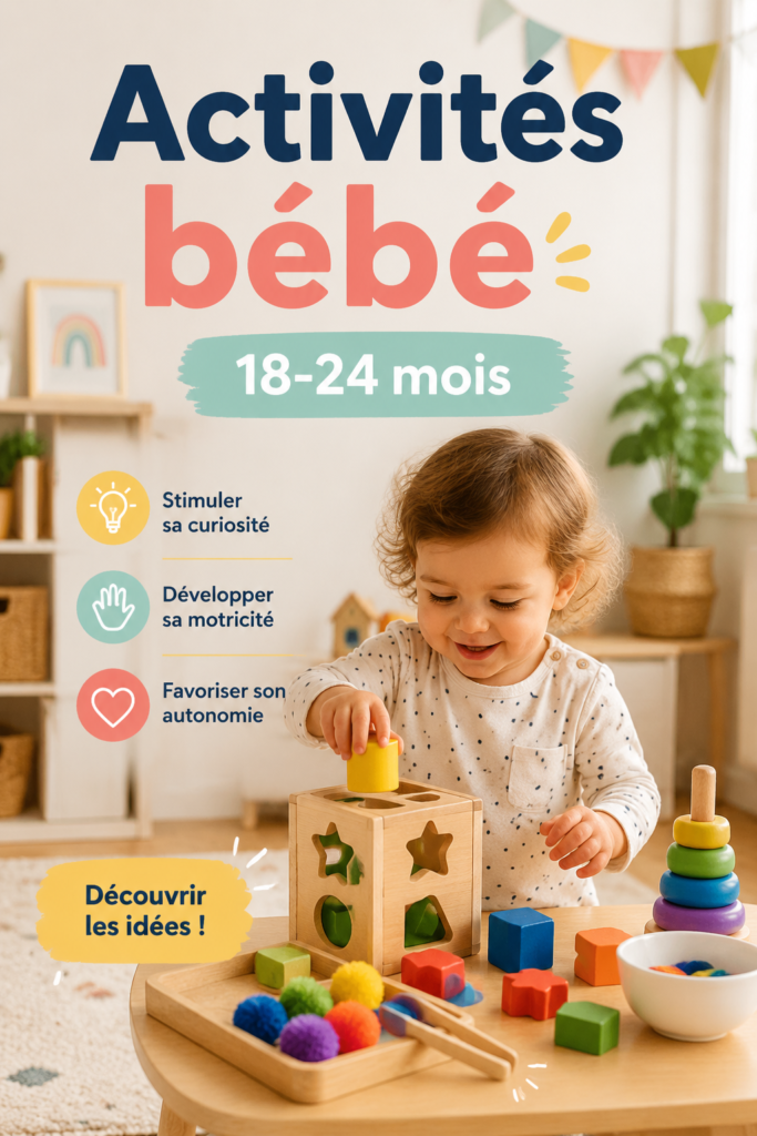 Un bébé de 18 mois jouant avec des blocs colorés, stimulant sa créativité.