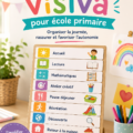 Un enfant utilisant un agenda visuel coloré pour organiser ses activités scolaires