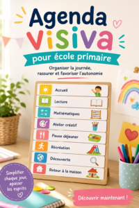 Un enfant utilisant un agenda visuel coloré pour organiser ses activités scolaires