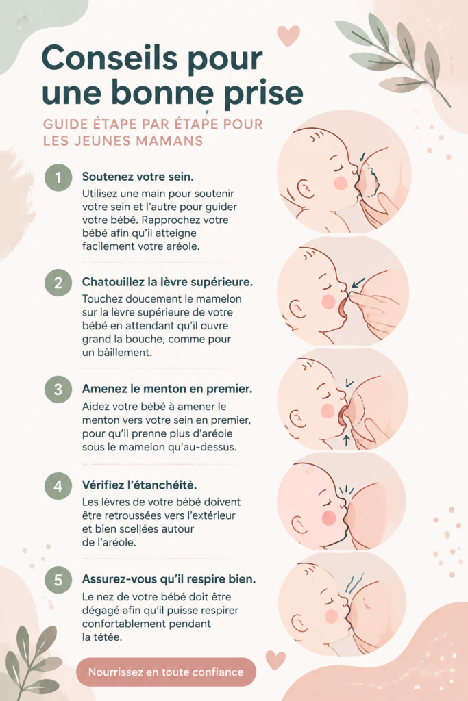 Une maman allaitant son bébé en position berceau dans un cadre apaisant.