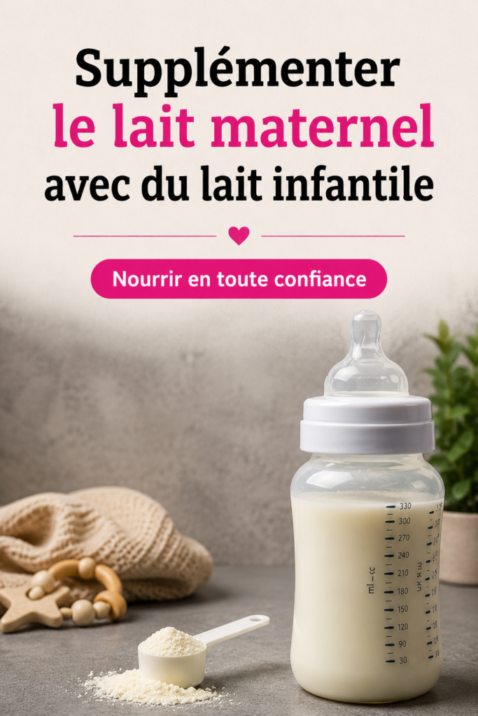 Bébé buvant au biberon avec un mélange de lait maternel et lait en poudre dans un cadre chaleureux.