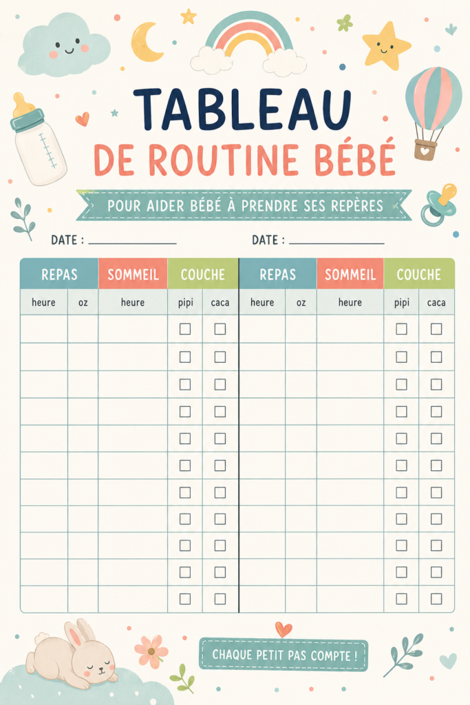 Un emploi du temps coloré pour aider bébé à établir une routine quotidienne.