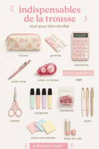 Trousse scolaire bien remplie avec des fournitures essentielles pour la rentrée.