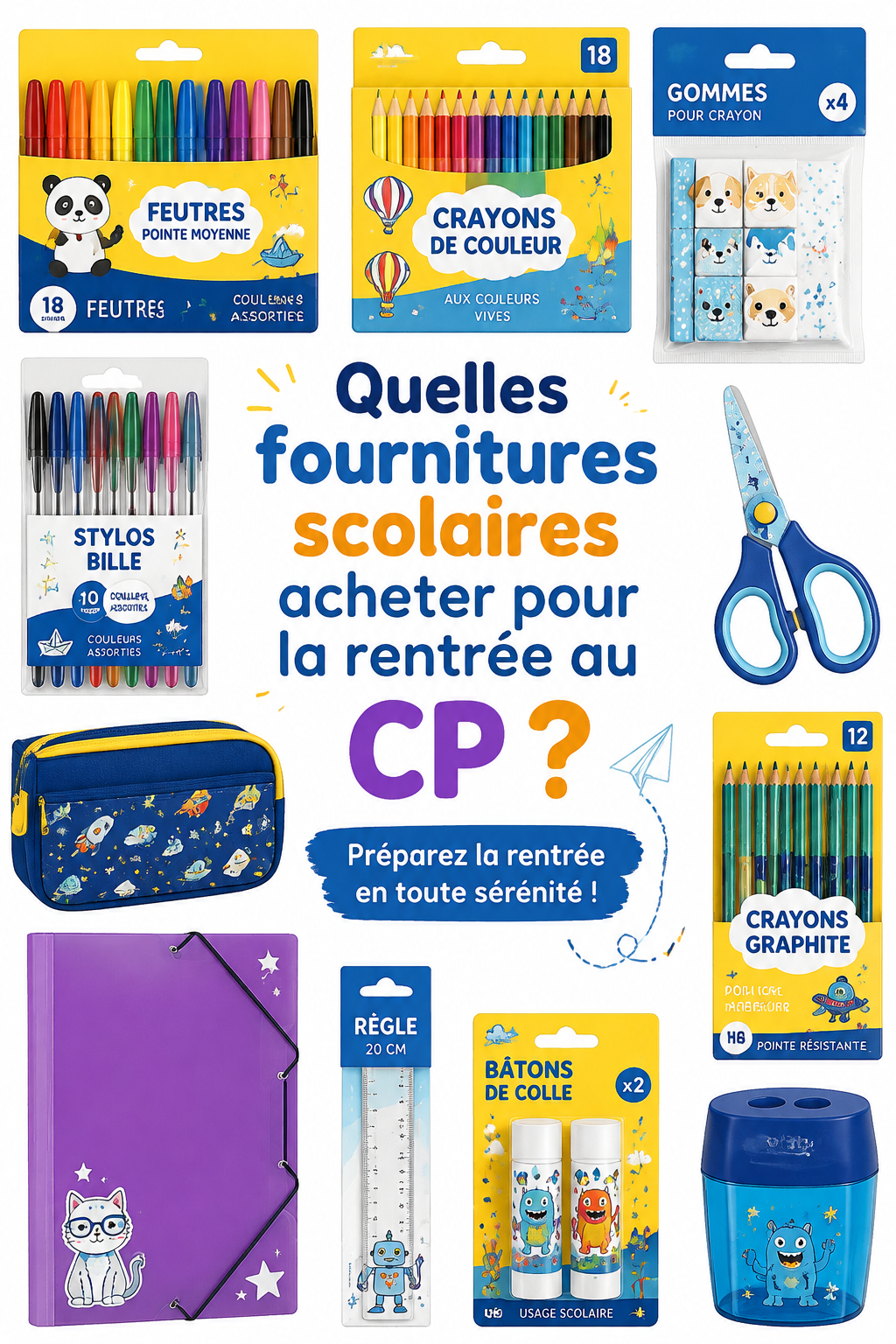 Fournitures scolaires colorées pour la rentrée au CP