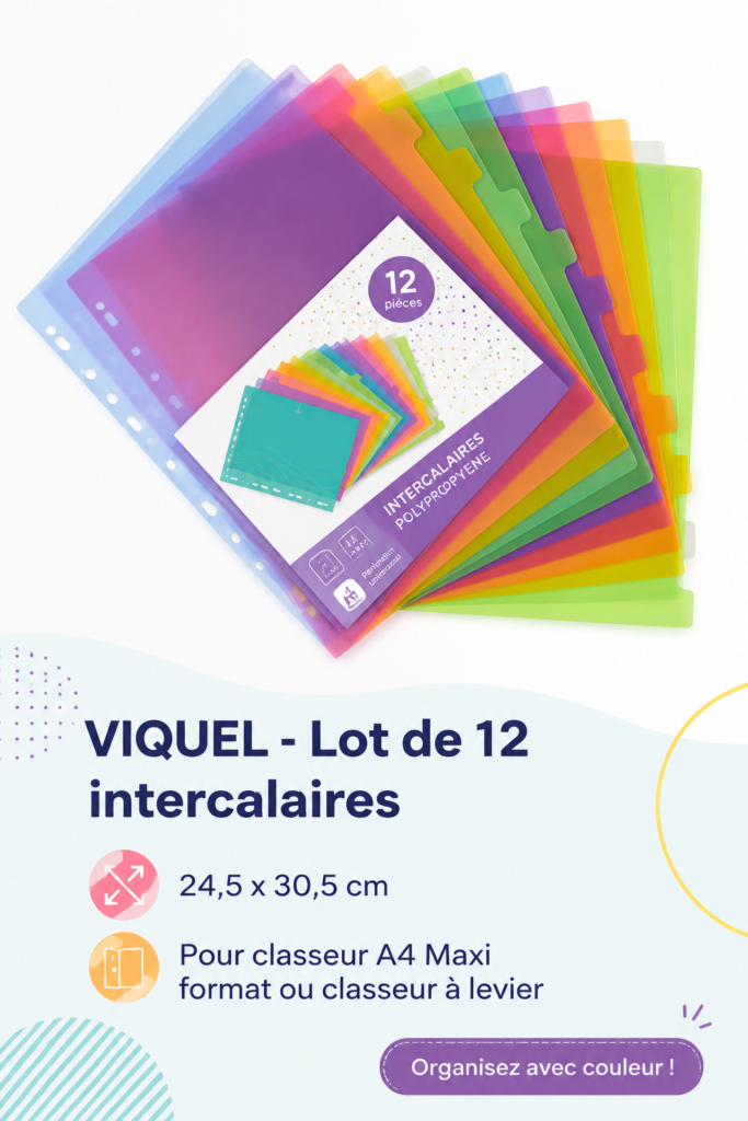 Intercalaires Viquel colorés dans un classeur bien organisé