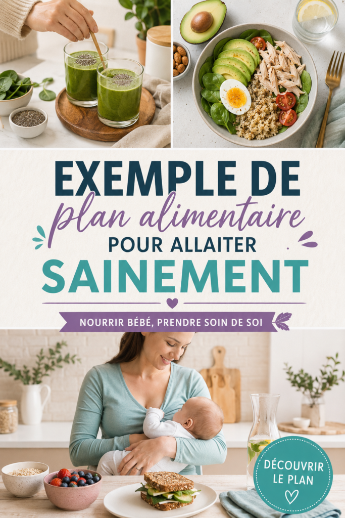 Image d'un plan de repas équilibré pour mamans allaitantes avec des aliments nutritifs.