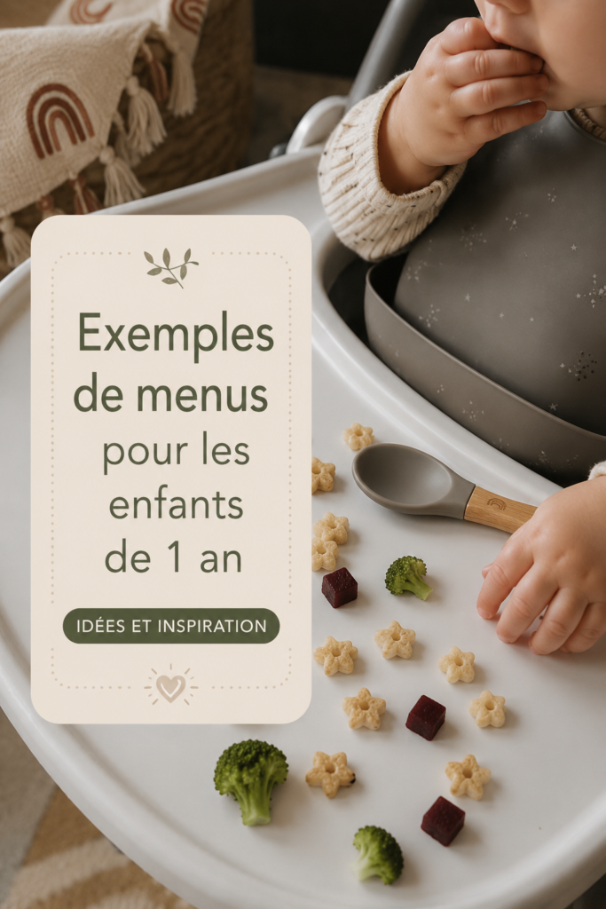 Modèle de repas varié pour un enfant de 1 an avec fruits et légumes.