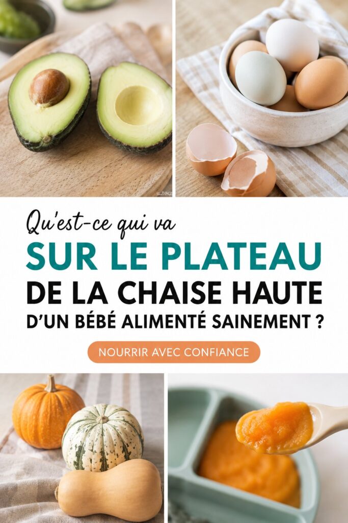 Plateau de chaise haute rempli d'aliments sains pour bébé.