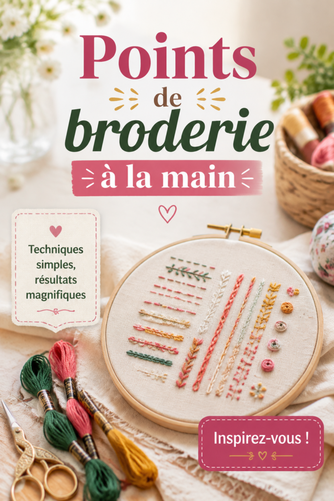 Des mains brodant un joli motif sur un tissu, représentant l'art de la broderie à la main.