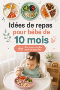 Repas sains pour un bébé de 10 mois, dans une assiette colorée.