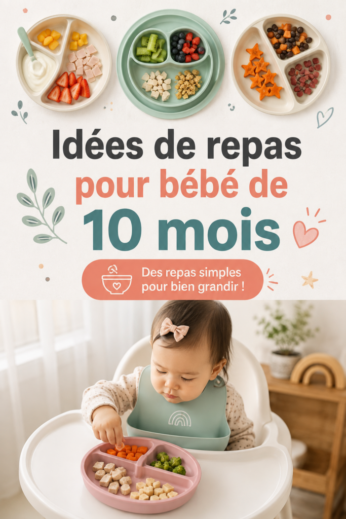 Repas sains pour un bébé de 10 mois, dans une assiette colorée.