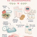 Une maman qui allaite son bébé tout en lisant des emails au travail, illustrant la conciliation travail et allaitement.