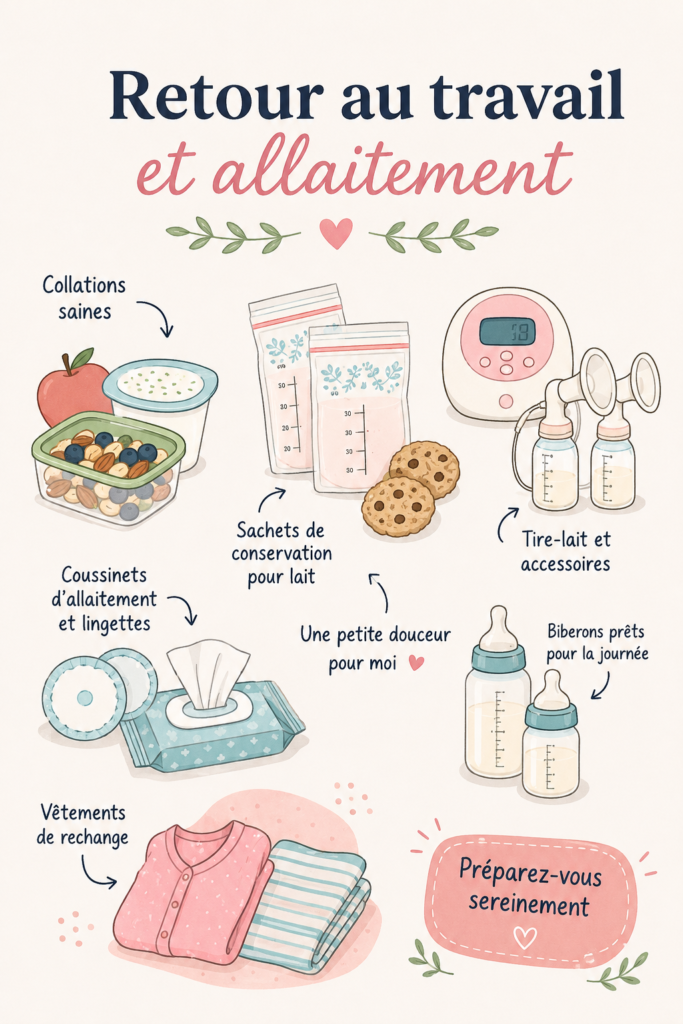 Une maman qui allaite son bébé tout en lisant des emails au travail, illustrant la conciliation travail et allaitement.