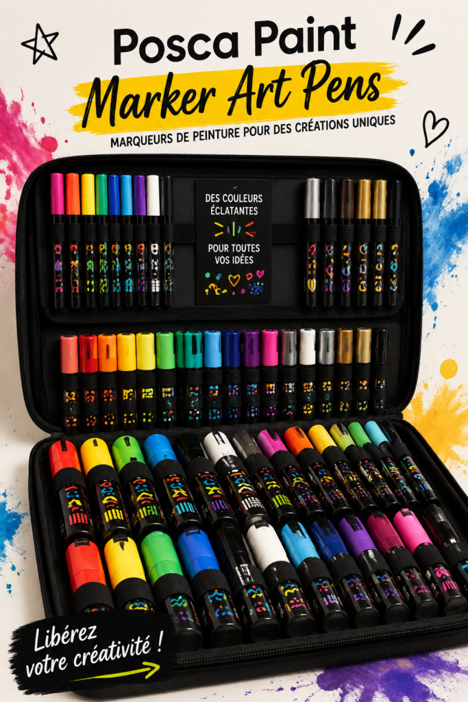Set de 54 marqueurs Posca colorés en boîte de transport.