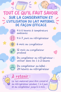 Mère stockant du lait maternel dans un contenant adapté.