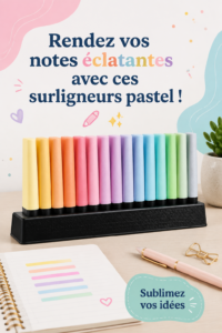 Des surligneurs pastel colorés sur un bureau avec des notes organisées.