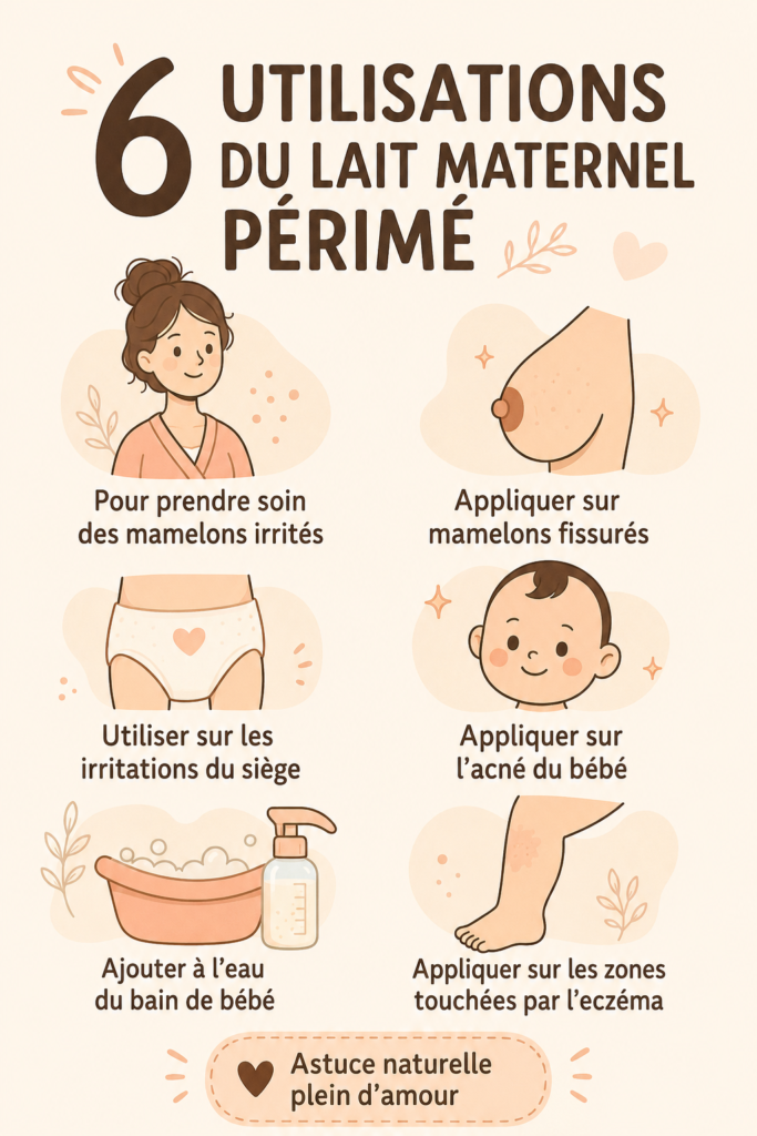 Photo d'une maman utilisant du lait maternel périmé pour des soins de peau