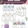 Biberons en verre sur une table avec un arrière-plan familial doux.