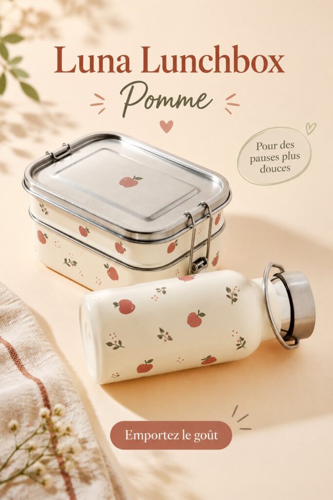 Image de la boîte à lunch Luna en acier inoxydable, élégante et pratique pour les repas des enfants.